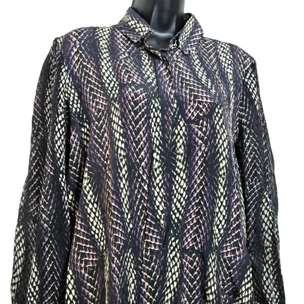 Animale Blouse Size 40 100% Silk Snakeskin Print Open Back Button Down - Picture 3 of 8